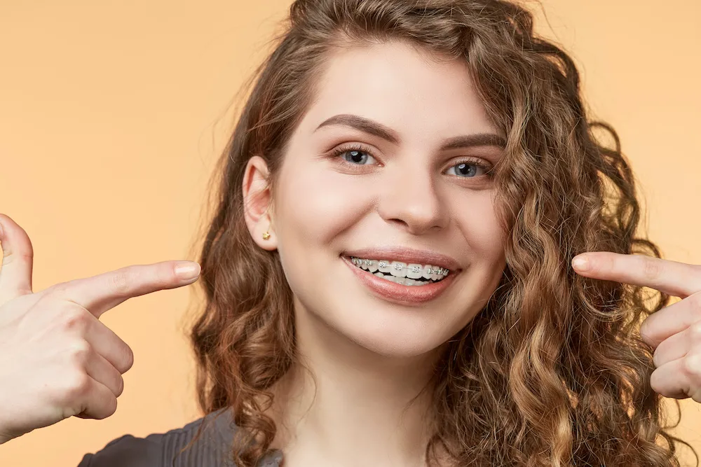 curly hair woman with brackets